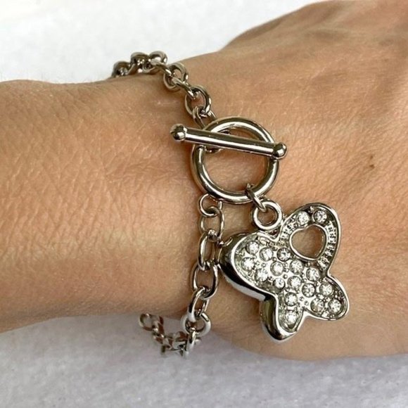 Jewelry - Silver Pave Butterfly charm Bracelet Rolo Toggle